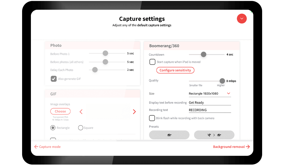 Screenshot of Capture screen of LumaBooth photo booth app