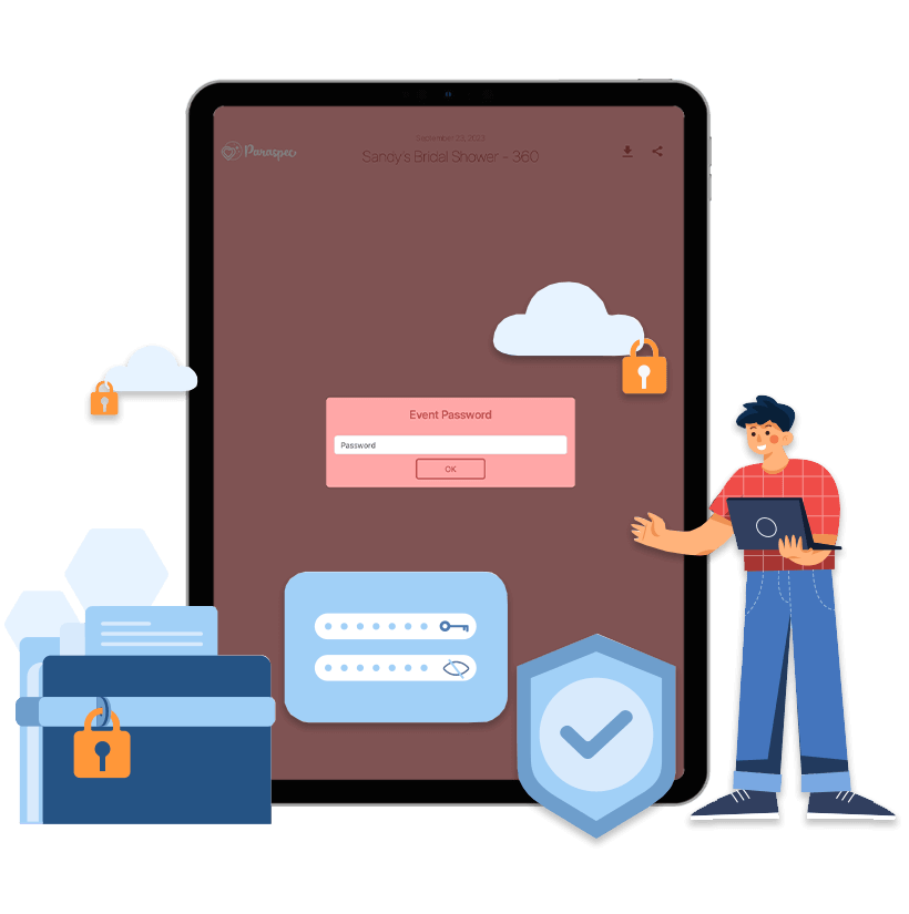 Illustration of secure login to share photo booth event 